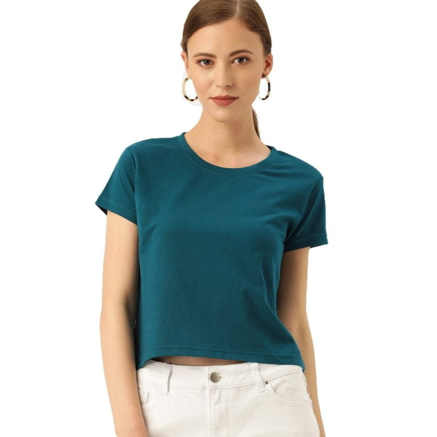 Plain Women's Petrol Half Sleeve Crop top