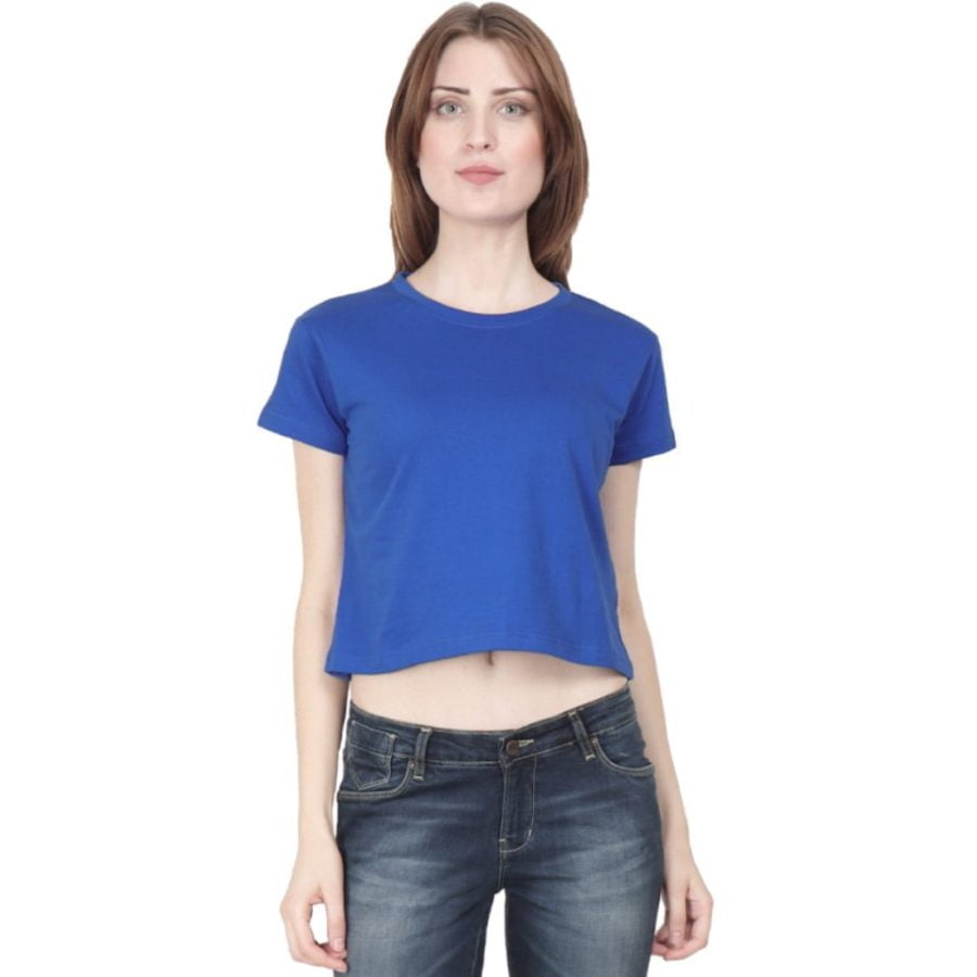 Plain Women's Royal Blue Half Sleeve Crop top
