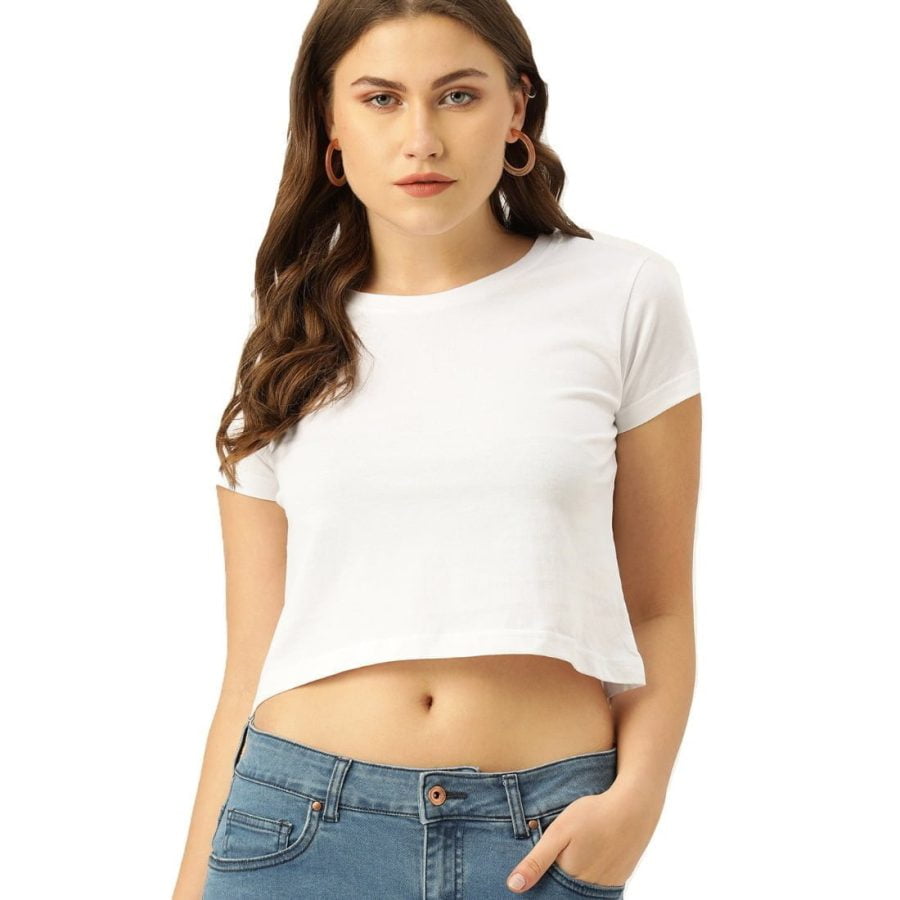 Plain Women's White Half Sleeve Crop top