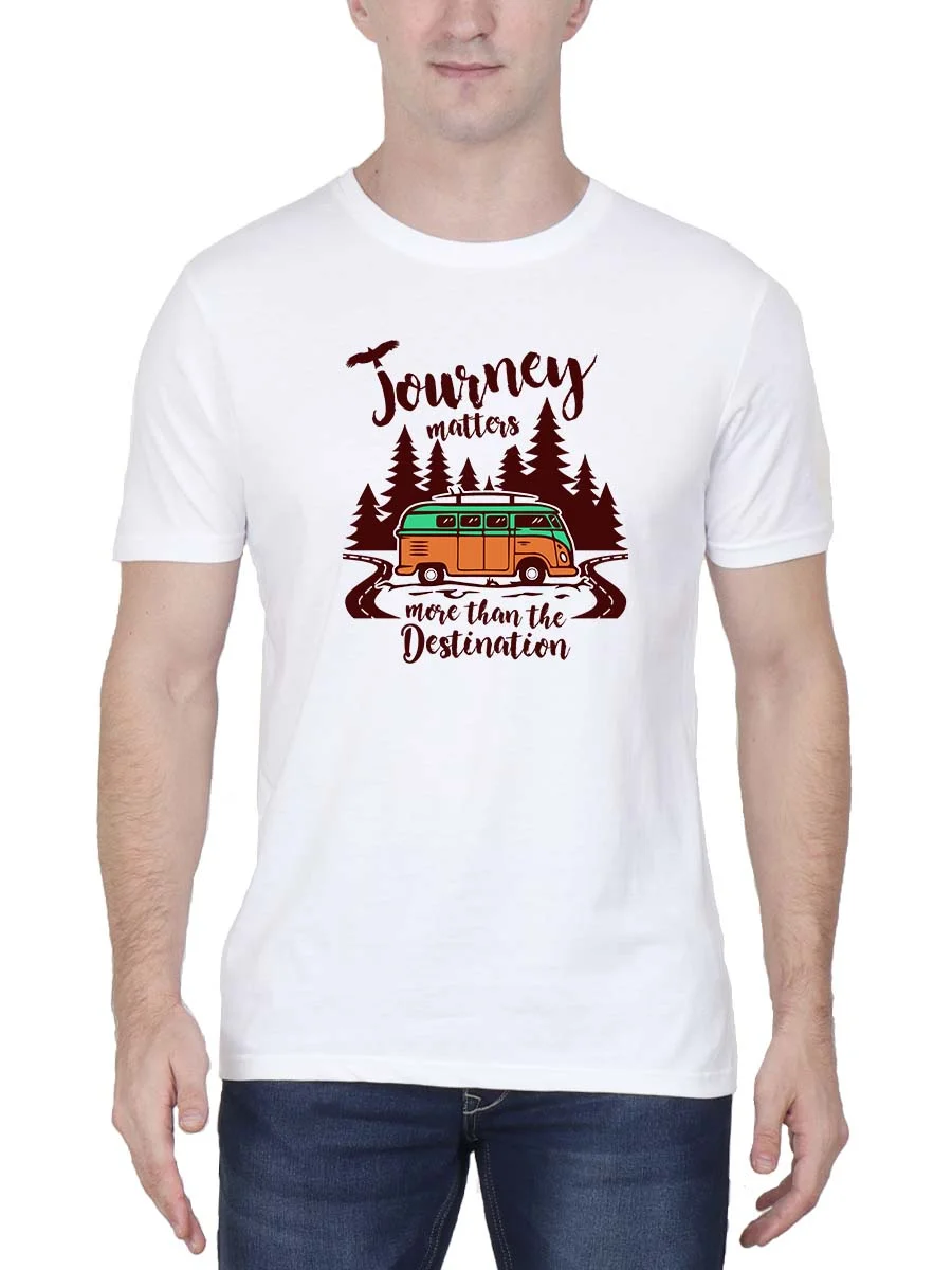 Journey Matters More Men Half Sleeve White Travel T-Shirt - Image 2