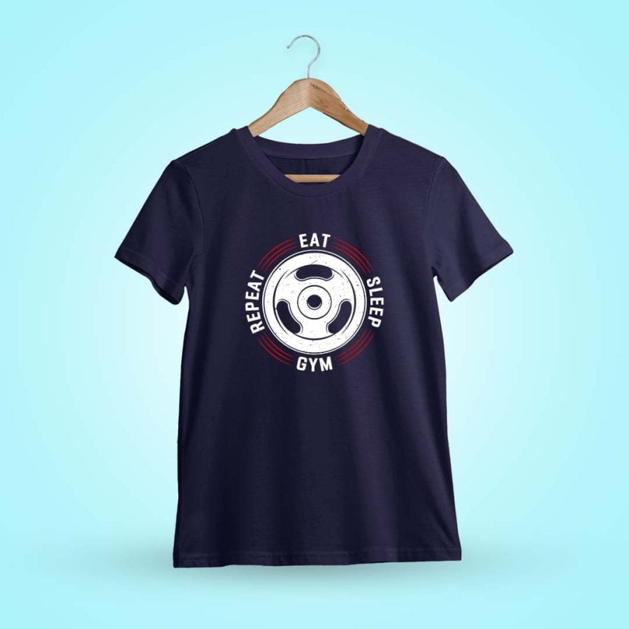 Eat Sleep Gym Repeat Navy Blue T-Shirt