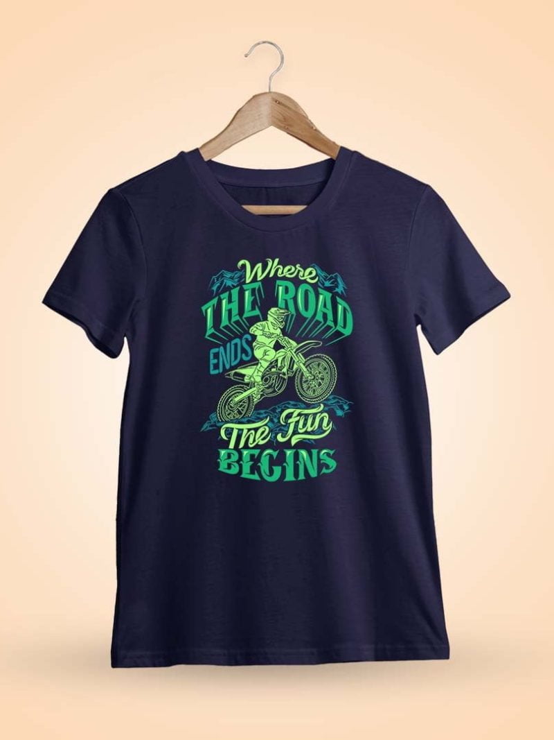 Where The Road Ends Fun Begins Men Half Sleeve Navy Blue Bike T-Shirt