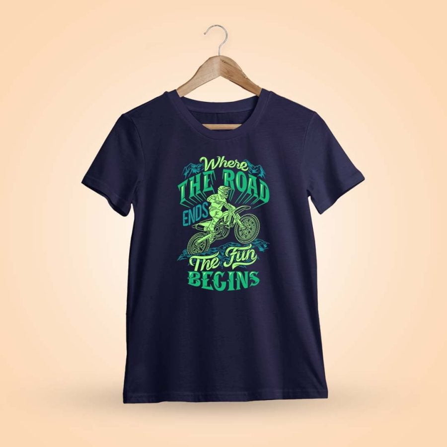 Where The Road Ends Fun Begins Men Half Sleeve Navy Blue Bike T-Shirt