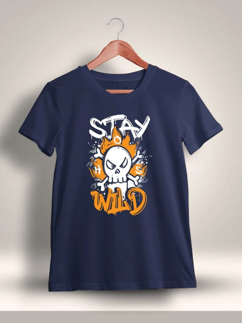 Stay Wild Printed T-Shirt For Men - Half Sleeve