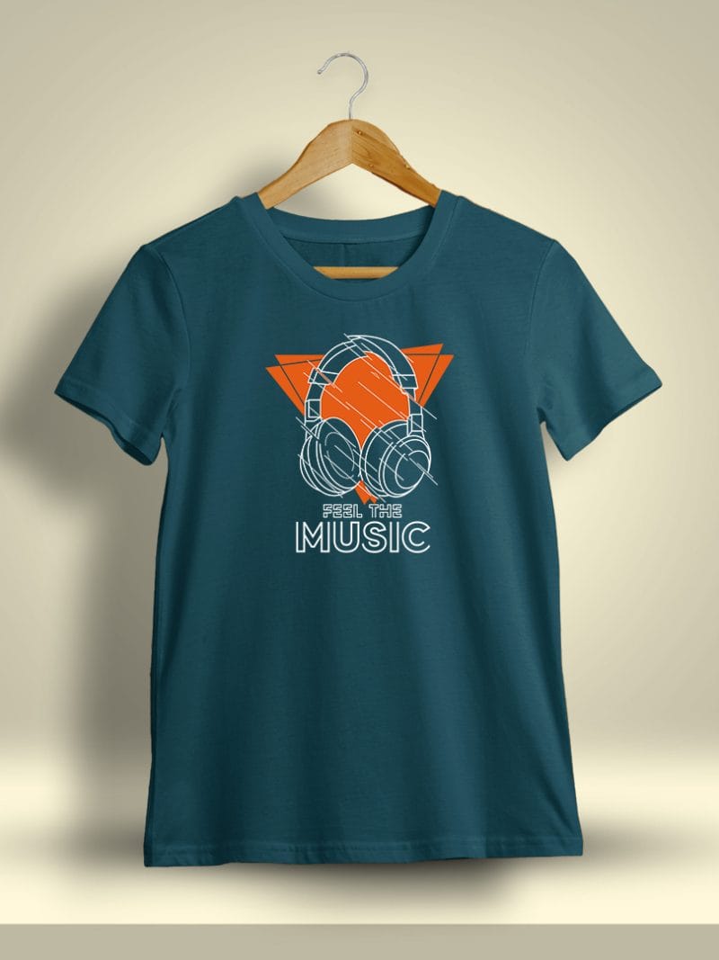 Feel The Music Graphic Printed T-Shirt For Men - Half Sleeve