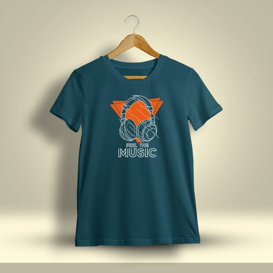 Feel The Music Graphic Printed T-Shirt For Men - Half Sleeve
