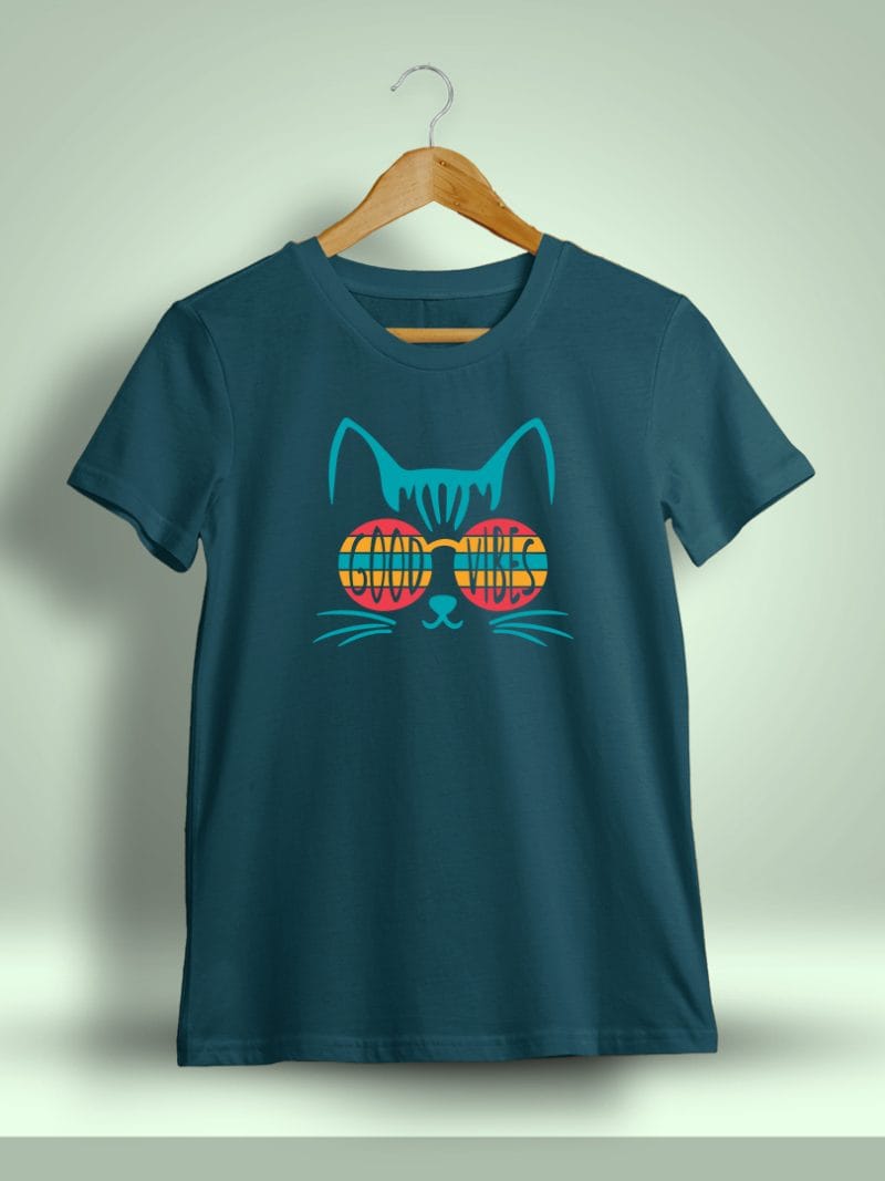 Good Vibes Cat Graphic T-Shirt For Men - Half Sleeve