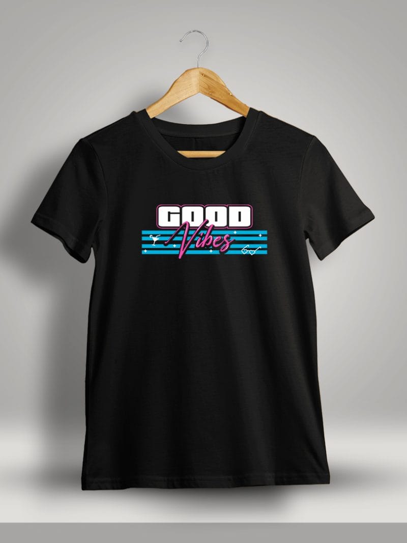 Good Vibes Chest Print T-Shirt For Men - Half Sleeve