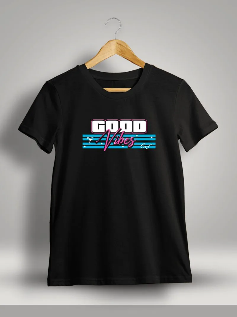 Good Vibes Chest Print T-Shirt For Men - Half Sleeve