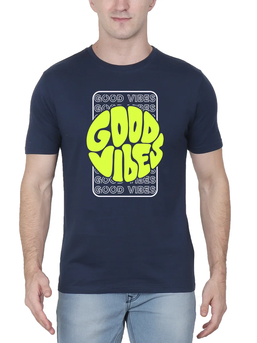 Good Vibes Typography T-Shirt For Men - Half Sleeve - Image 2