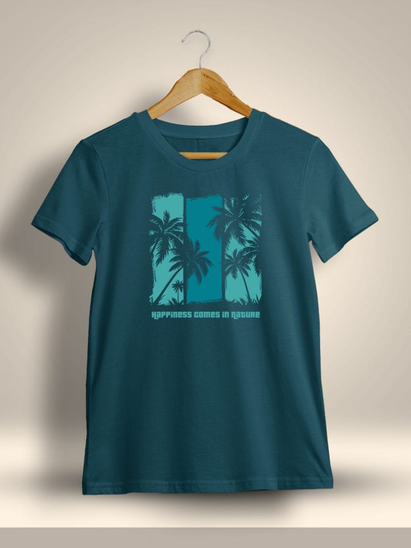 Happiness Comes In Nature Printed T-Shirt For Men - Half Sleeve