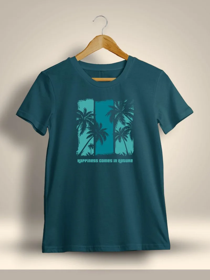 Happiness Comes In Nature Printed T-Shirt For Men - Half Sleeve