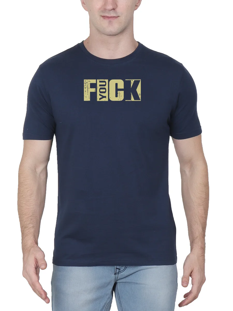 FYOUCK Printed T-Shirt For Men - Half Sleeve Navy Blue - Image 2