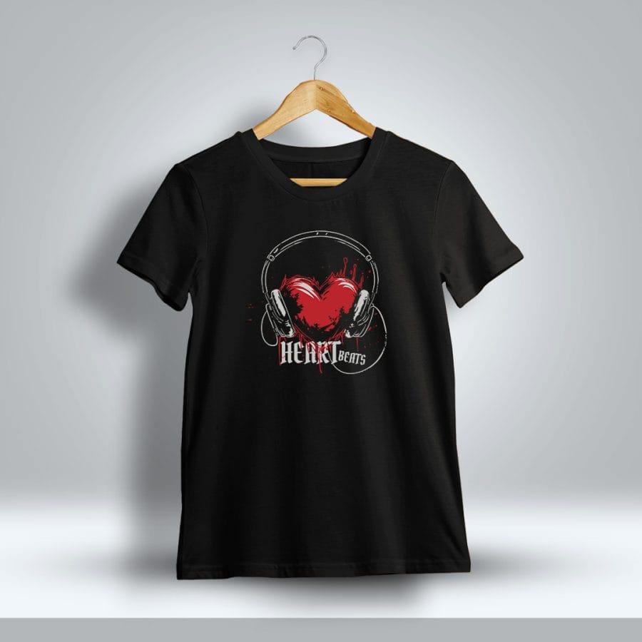 Heart Beats Music Printed T-Shirt For Men - Half Sleeve
