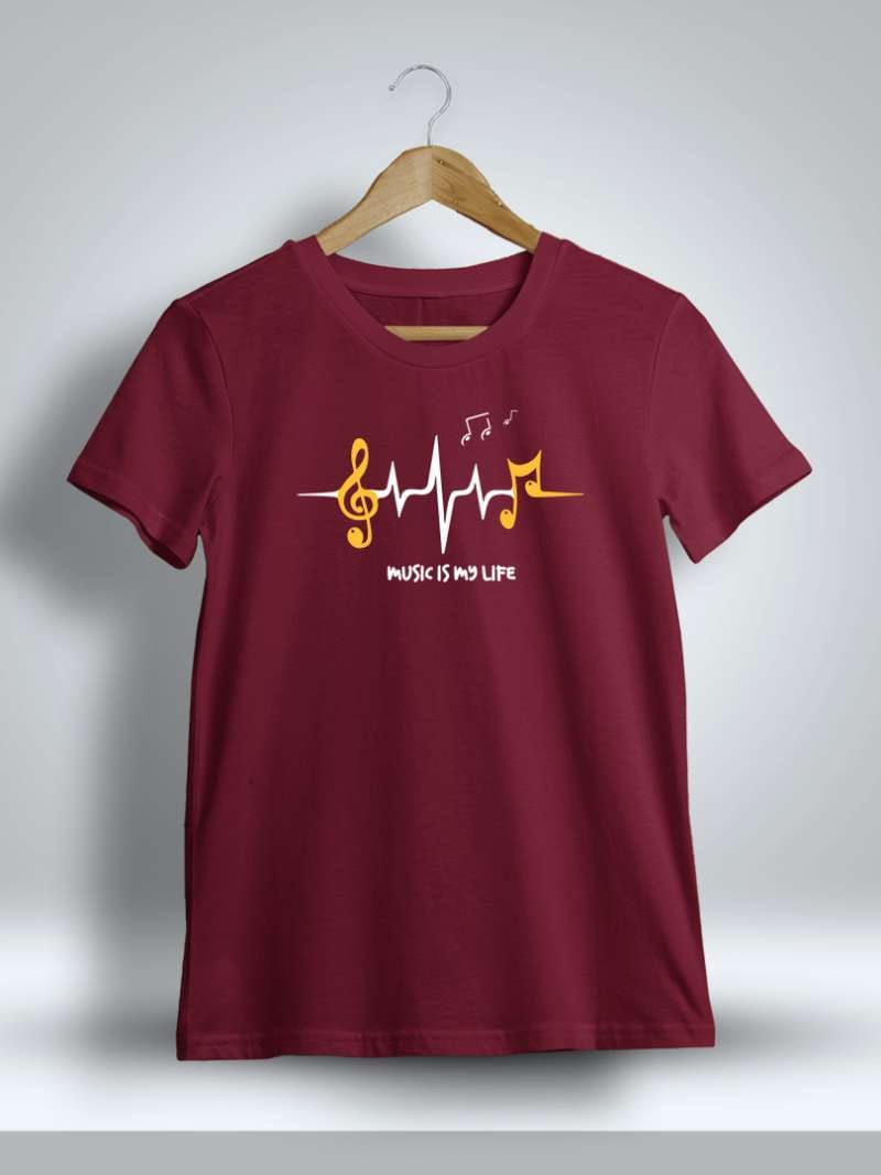 Music Is My Life Printed T-Shirt For Men - Half Sleeve