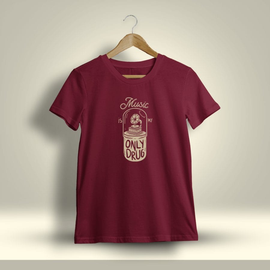 Music Is My Only Drug Printed T-Shirt For Men - Half Sleeve