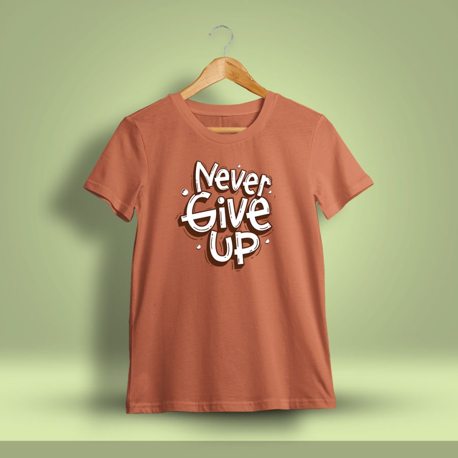 Never Give Up Printed T-Shirt For Men - Half Sleeve