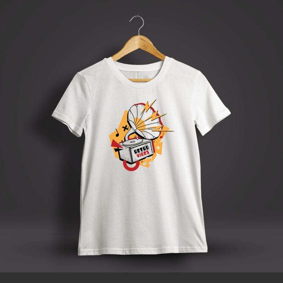 Retro Vibes Music Printed T-Shirt For Men - Half Sleeve
