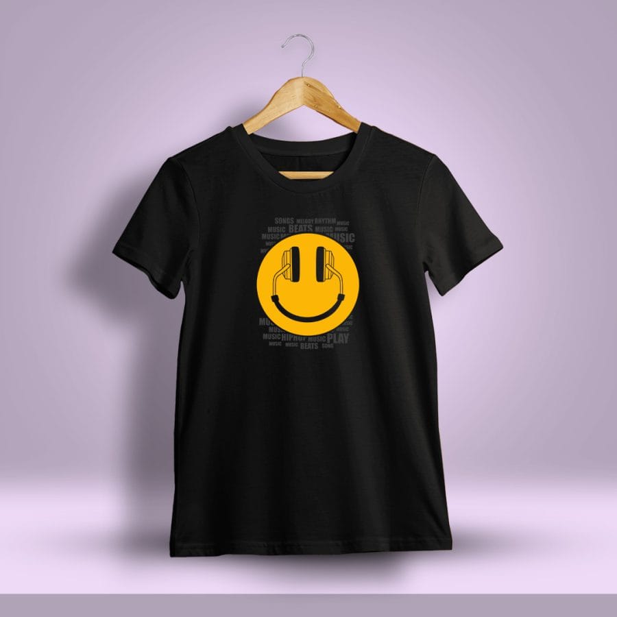 Happy Music Printed T-Shirt For Men - Half Sleeve