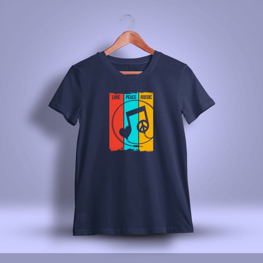 Love Peace Music Printed T-Shirt For Men - Half Sleeve