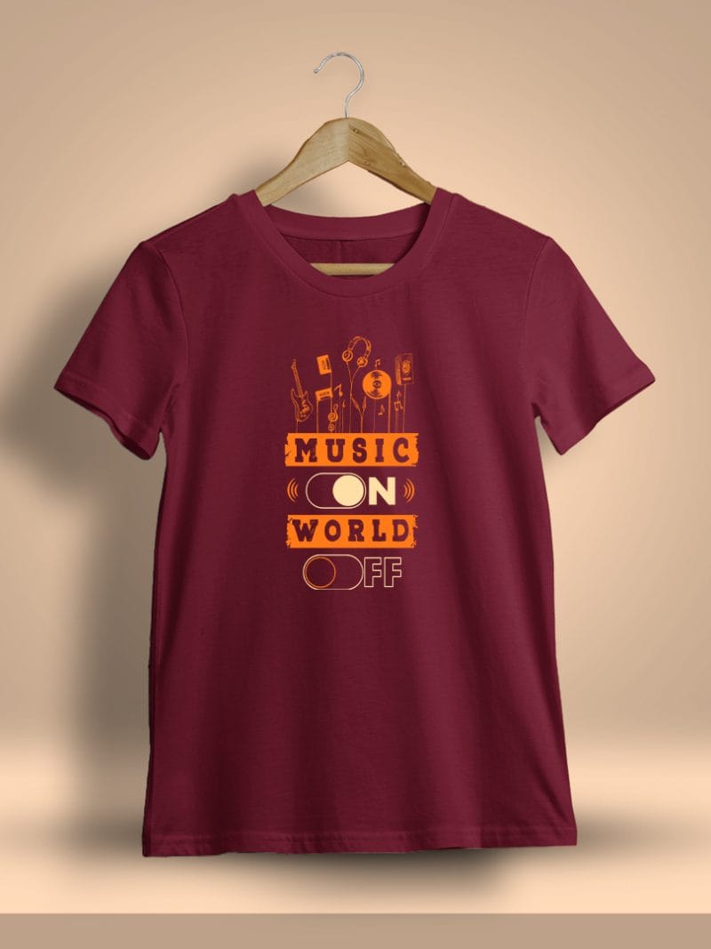 Music On World Off Printed T-Shirt For Men - Half Sleeve