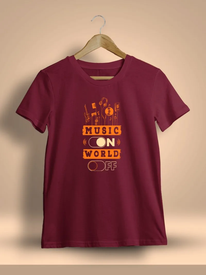 Music On World Off Printed T-Shirt For Men - Half Sleeve