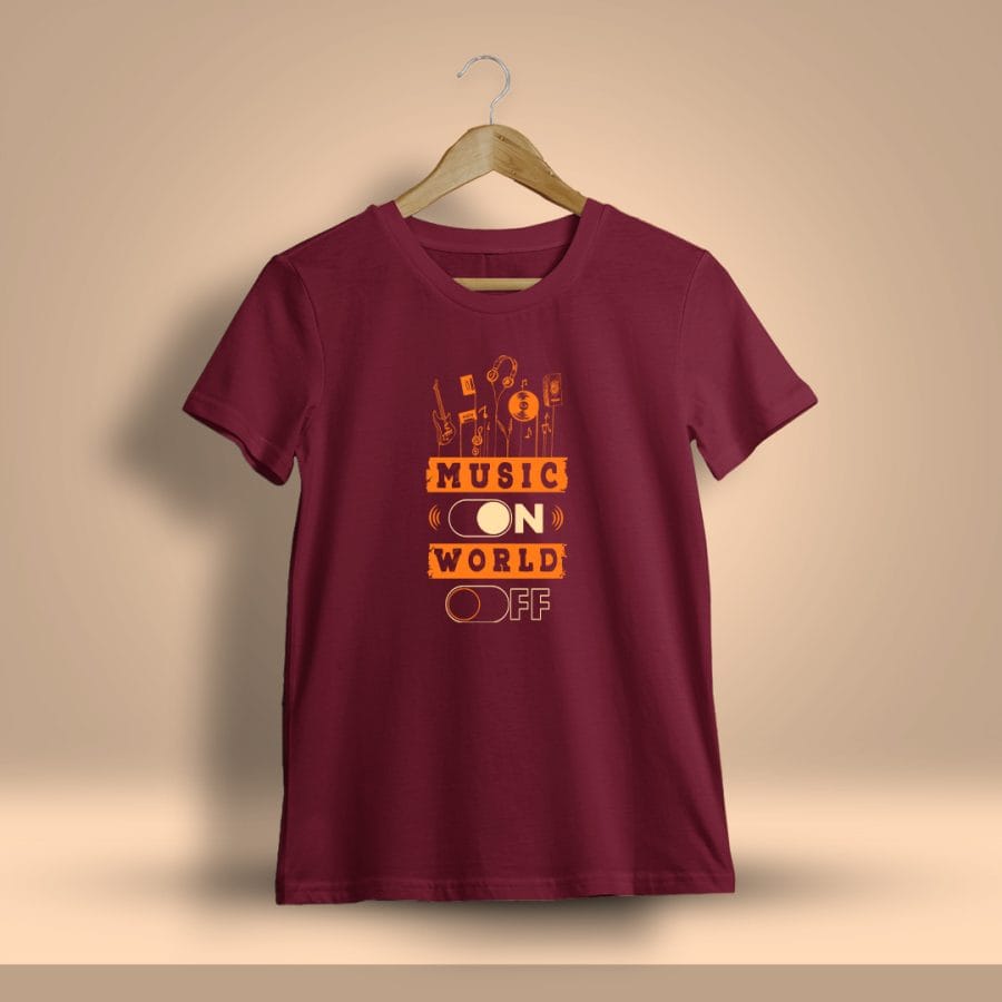Music On World Off Printed T-Shirt For Men - Half Sleeve