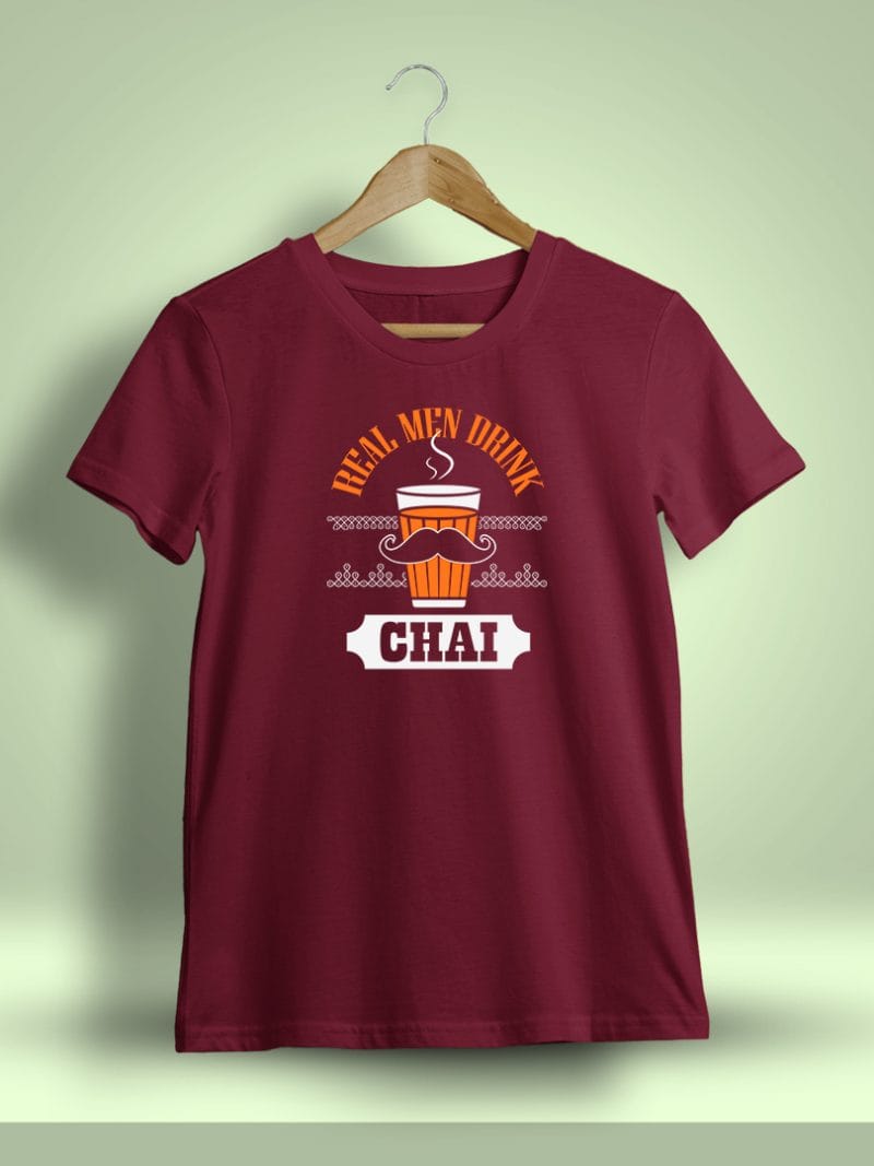 Real Men Drink Chai Printed T-Shirt For Men - Half Sleeve