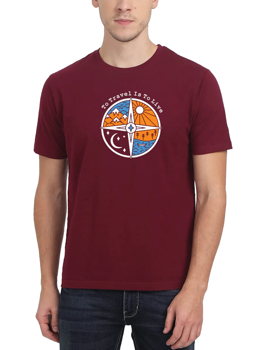 To Travel Is To Live Graphic Printed T-Shirt For Men - Half Sleeve - Image 2