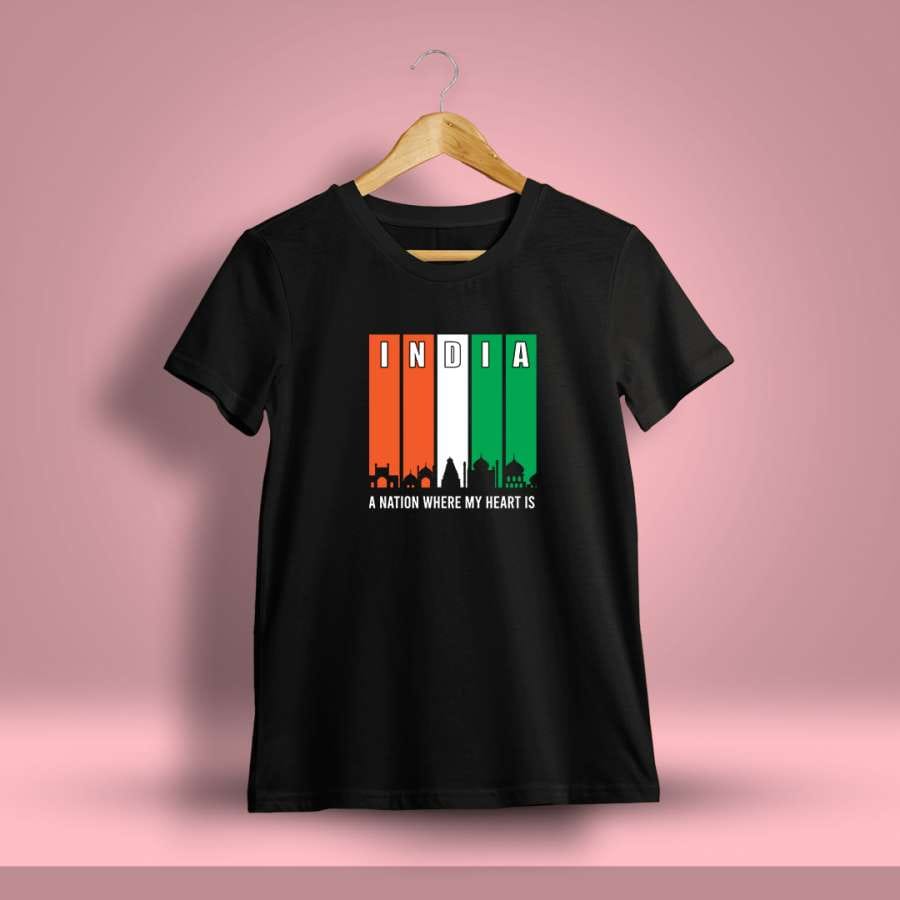 India A Nation Where My Heart Printed T-Shirt For Men - Half sleeve