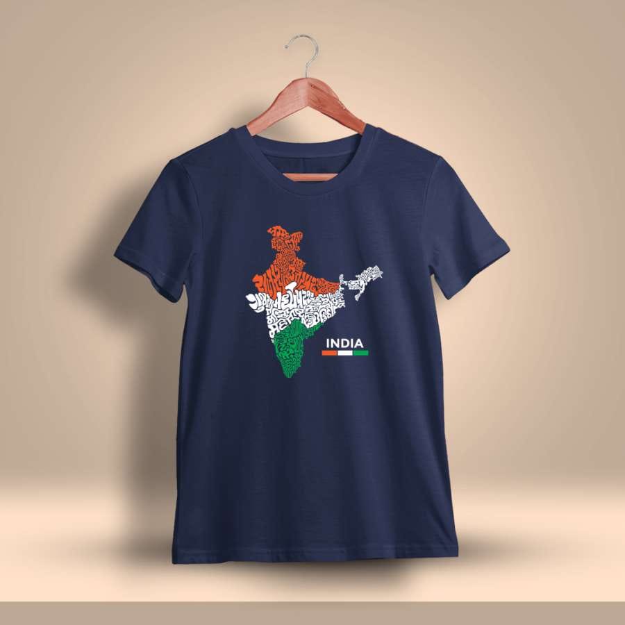 Indian Languages in Map Printed T-Shirt For Men - Half sleeve