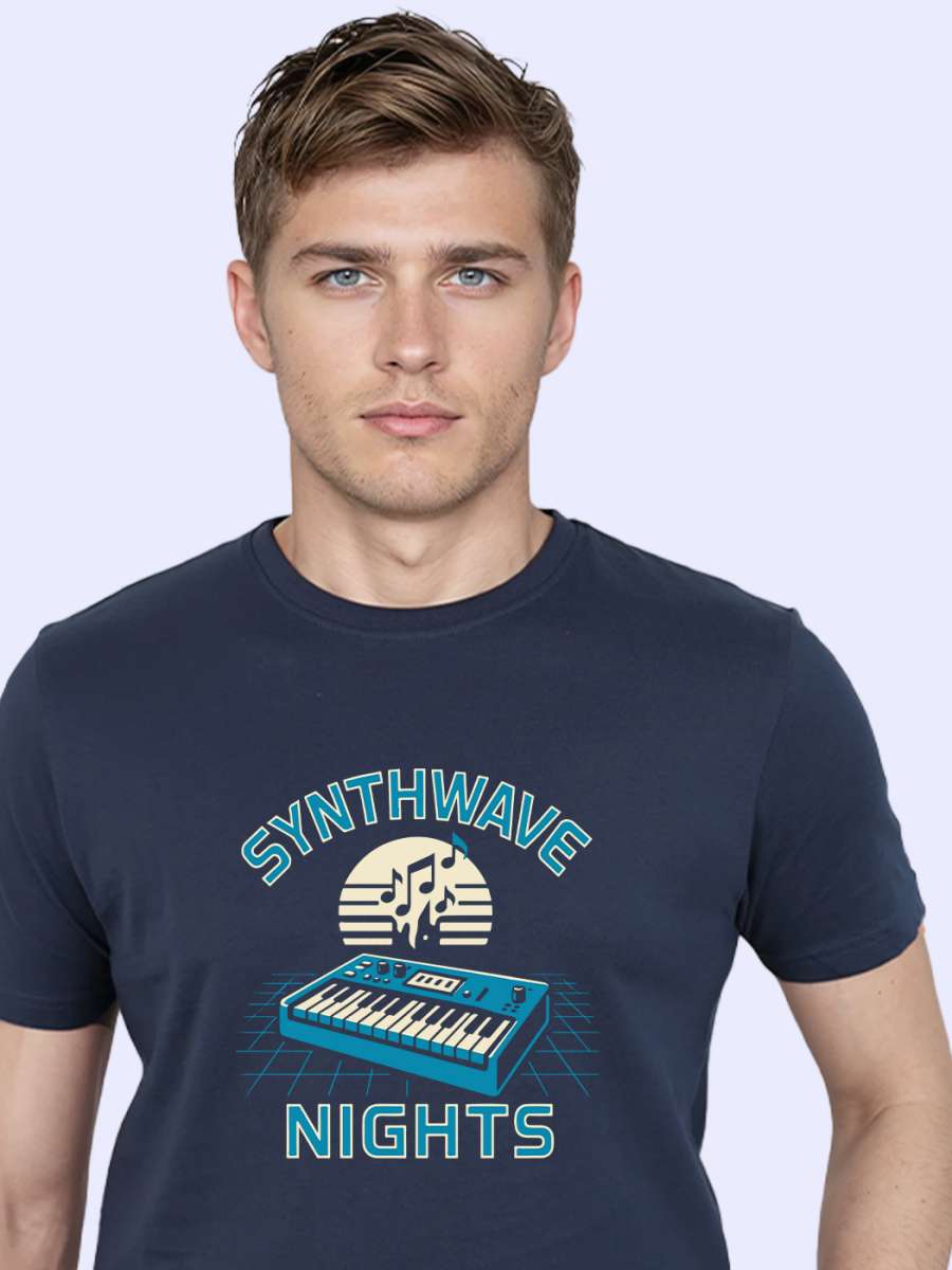 Synthwave Nights T-Shirt For Men - Half Sleeve - Image 2