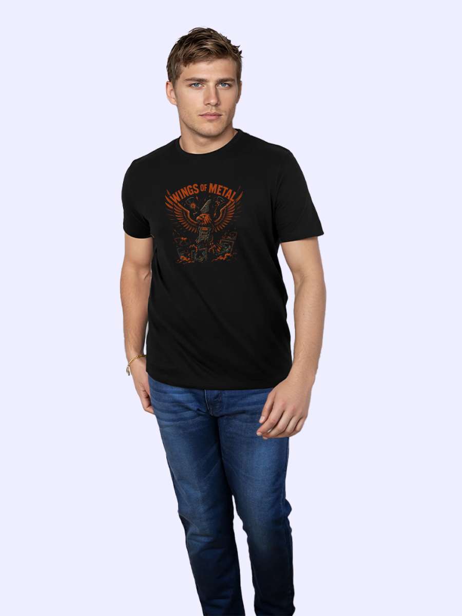 Wings of Metal T-Shirt For Men - Half Sleeve - Image 4