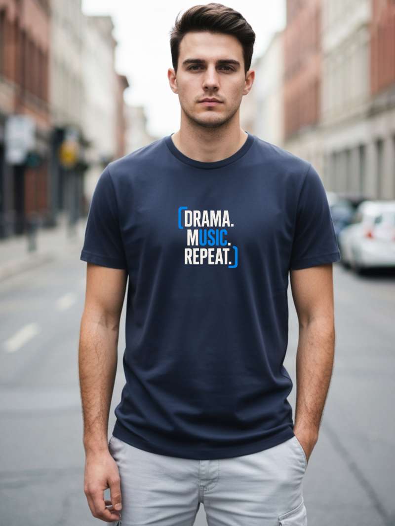 Drama Music Repeat T-Shirt For Men - Half Sleeve