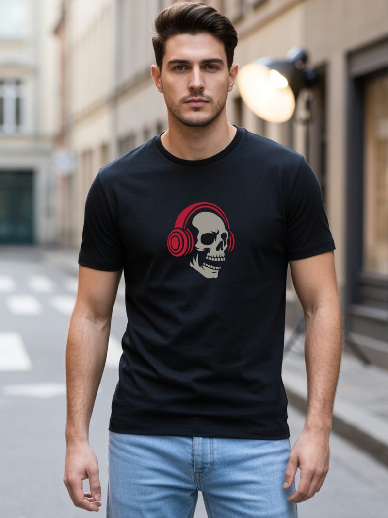 Music Skull T-Shirt For Men - Half Sleeve