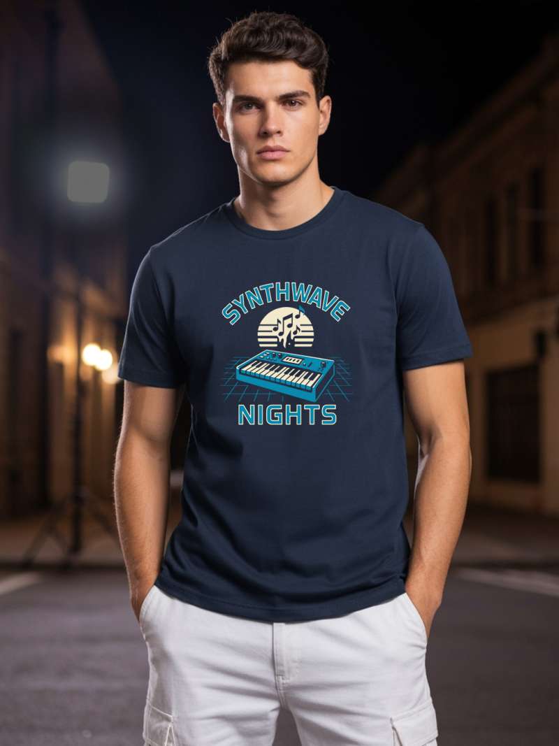 Synthwave Nights T-Shirt For Men - Half Sleeve