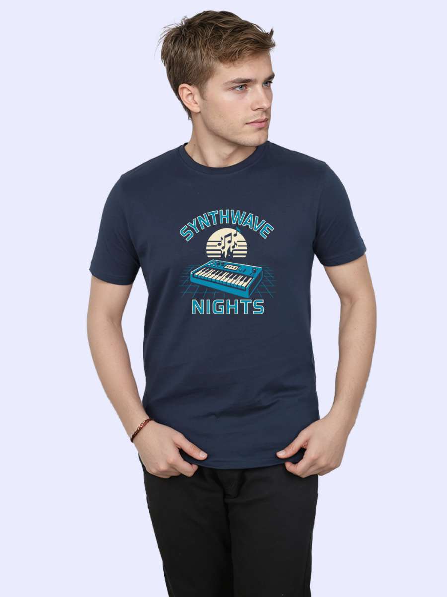 Synthwave Nights T-Shirt For Men - Half Sleeve - Image 3
