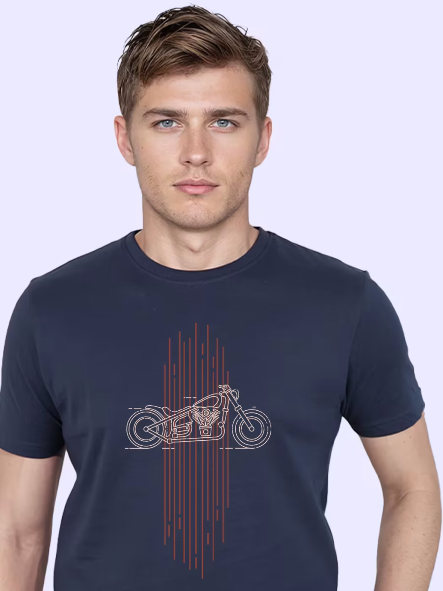 Motorcycle Line Art T-Shirt For Men - Half Sleeve - Image 2