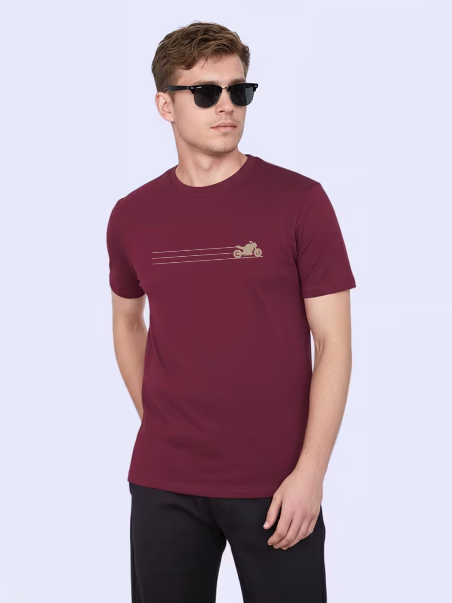 Motorcycle Minimal Chest Print T-Shirt For Men - Half Sleeve - Image 3