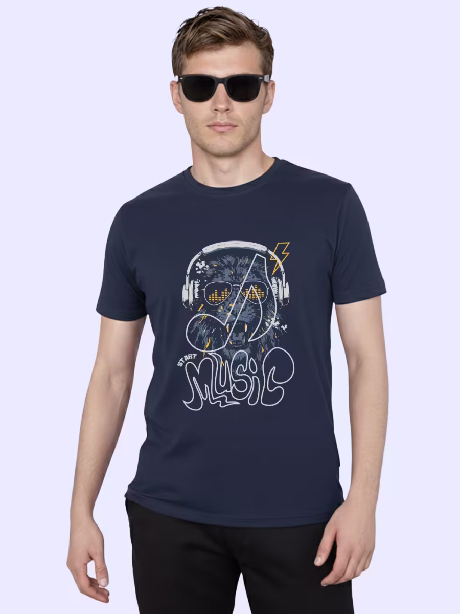 Start Music Lion Graphic T-Shirt For Men - Half Sleeve - Image 3