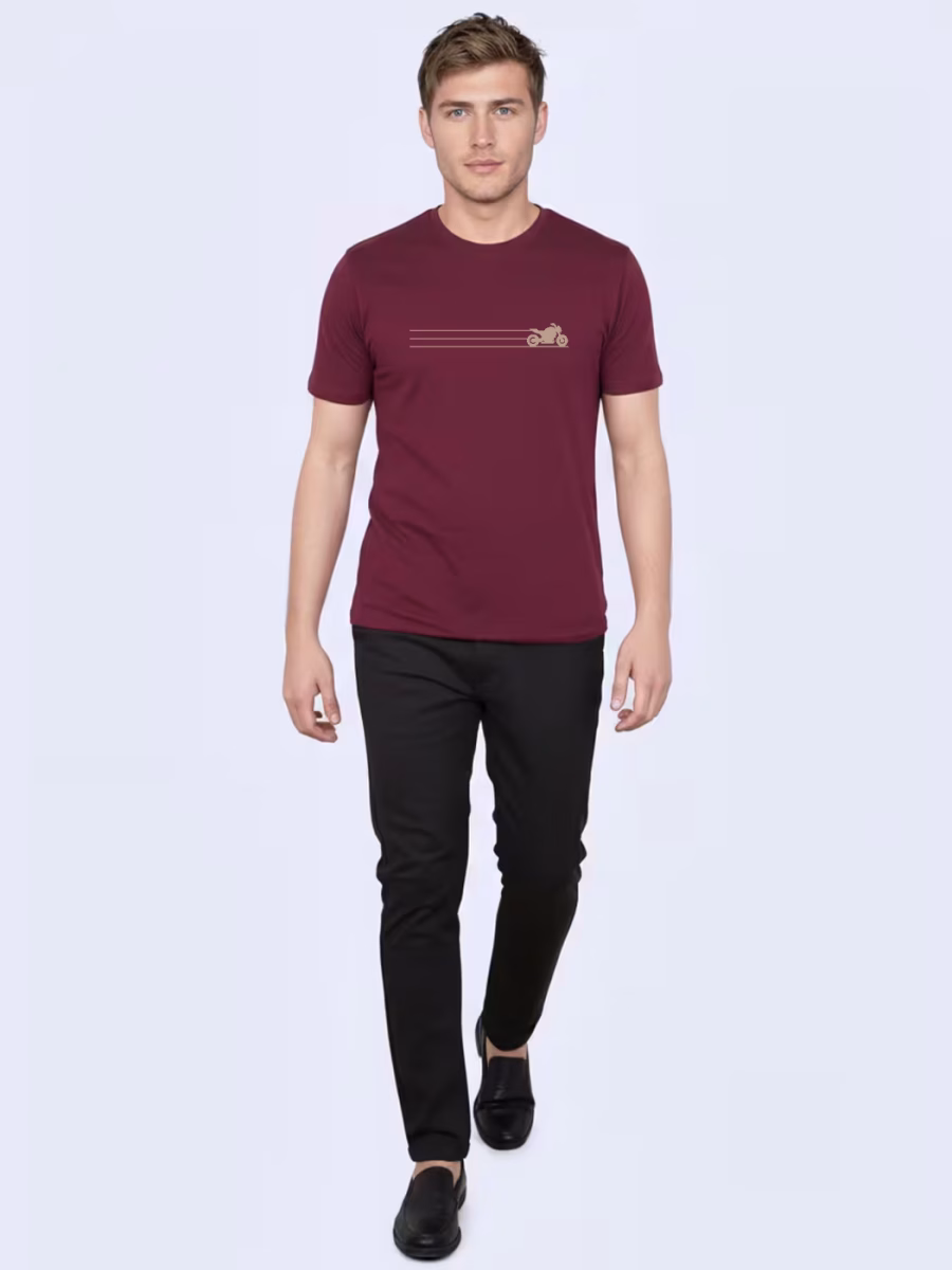 Motorcycle Minimal Chest Print T-Shirt For Men - Half Sleeve - Image 4