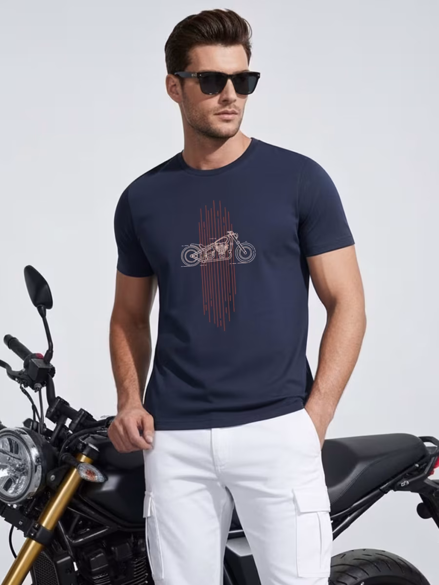 Motorcycle Line Art T-Shirt For Men - Half Sleeve