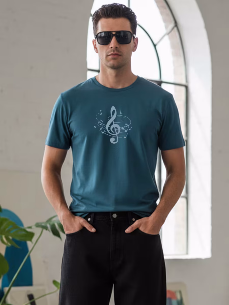 Musical Note Minimal T-Shirt For Men - Half Sleeve