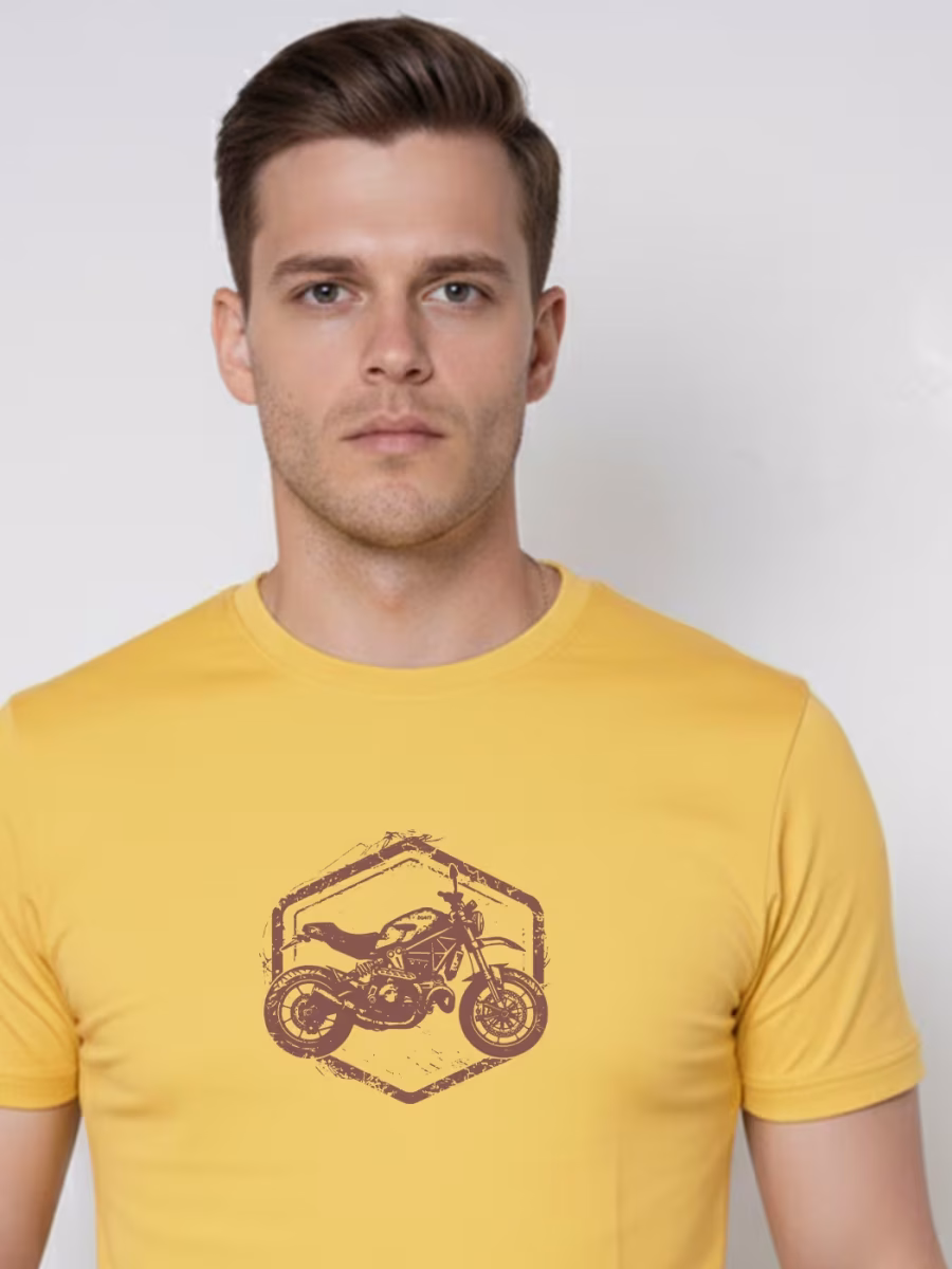 Motorcycle Yellow T-Shirt For Men - Half Sleeve - Image 2