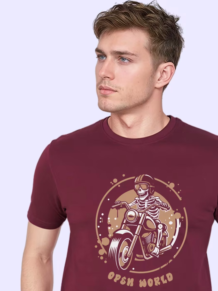 Open World Biker T-Shirt For Men - Half Sleeve - Image 2