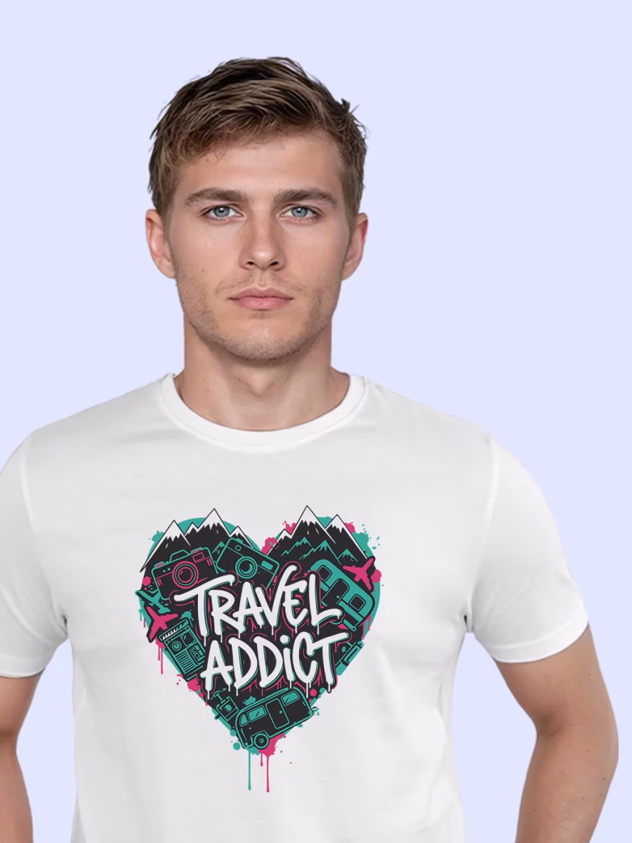 Travel Addict T-Shirt For Men - Half Sleeve - Image 2