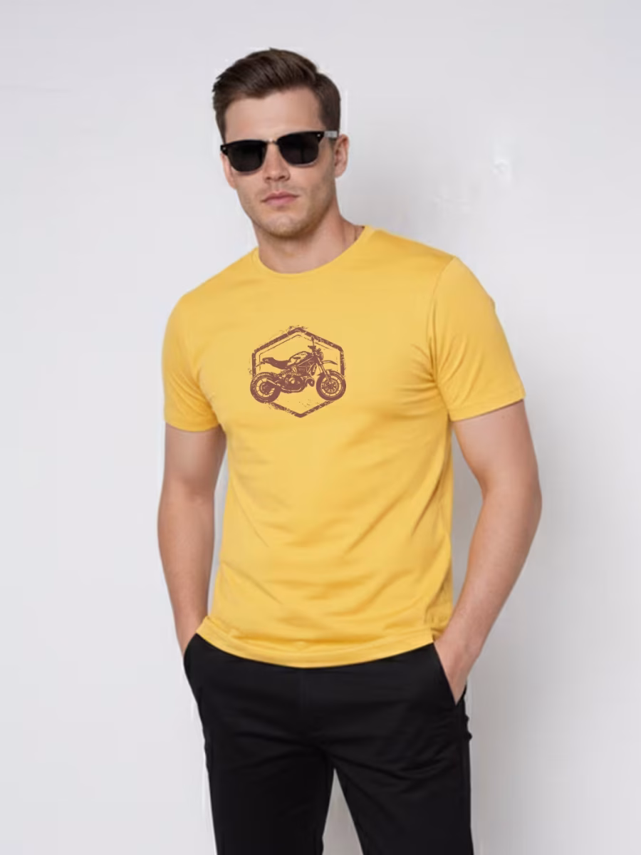 Motorcycle Yellow T-Shirt For Men - Half Sleeve - Image 3