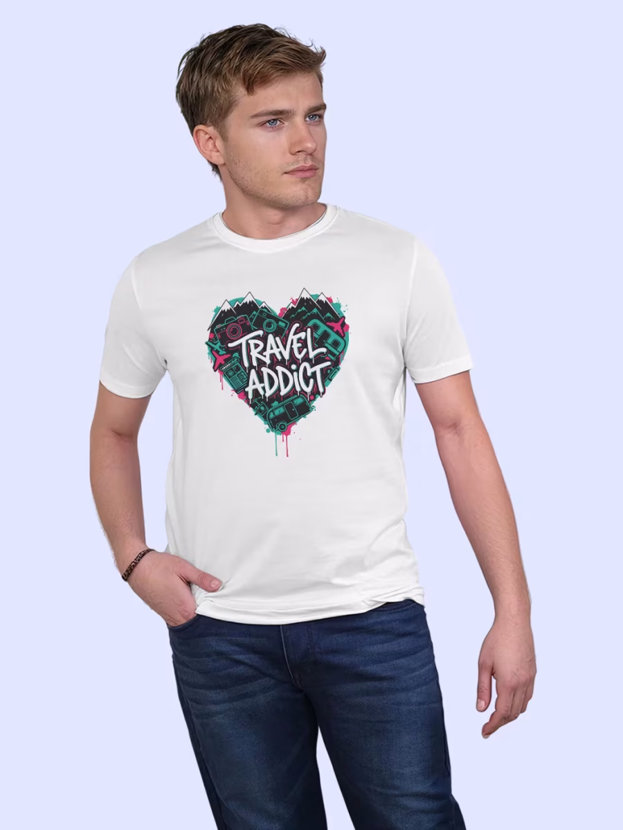 Travel Addict T-Shirt For Men - Half Sleeve - Image 3