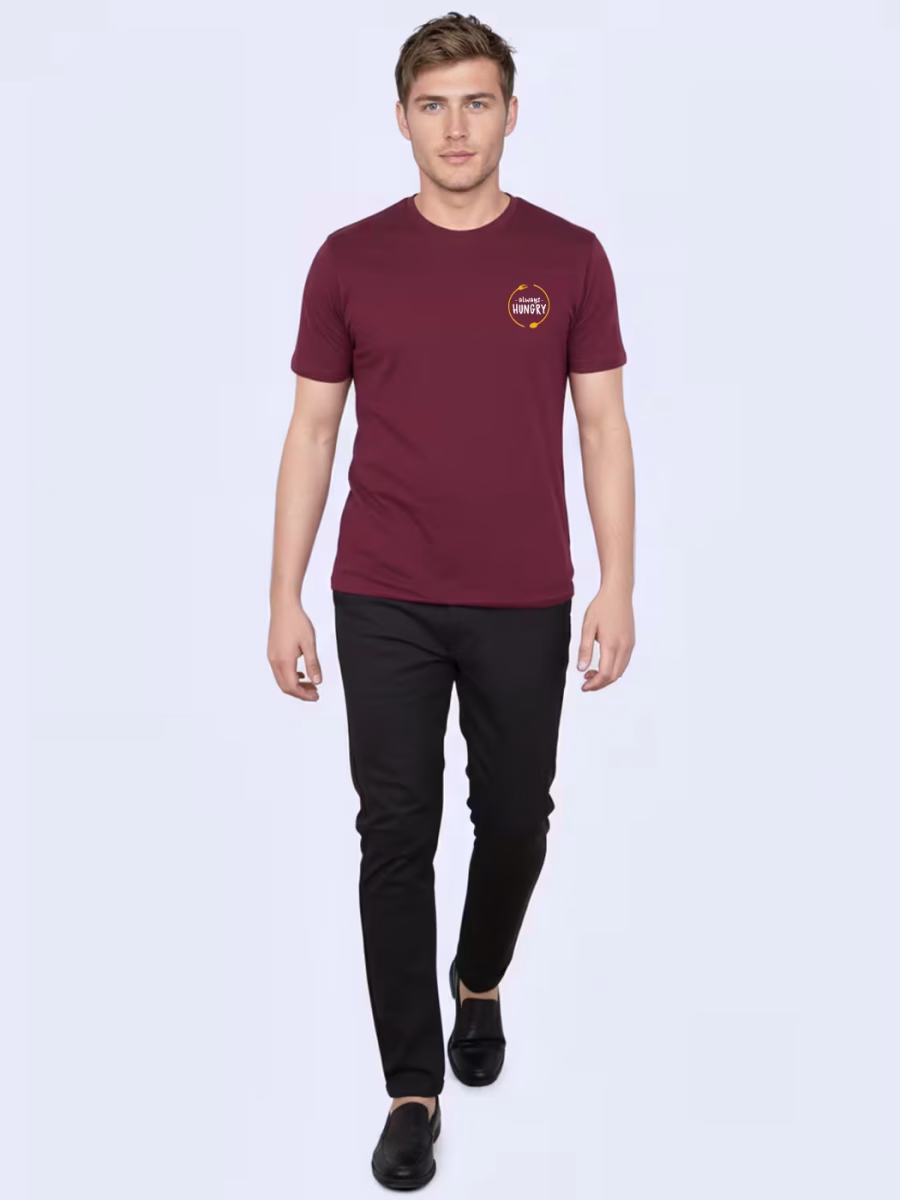 Always Hungry Pocket Print Maroon T-Shirt For Men - Half Sleeve - Image 3