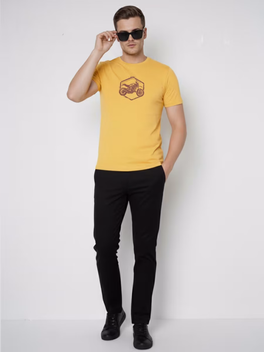 Motorcycle Yellow T-Shirt For Men - Half Sleeve - Image 4